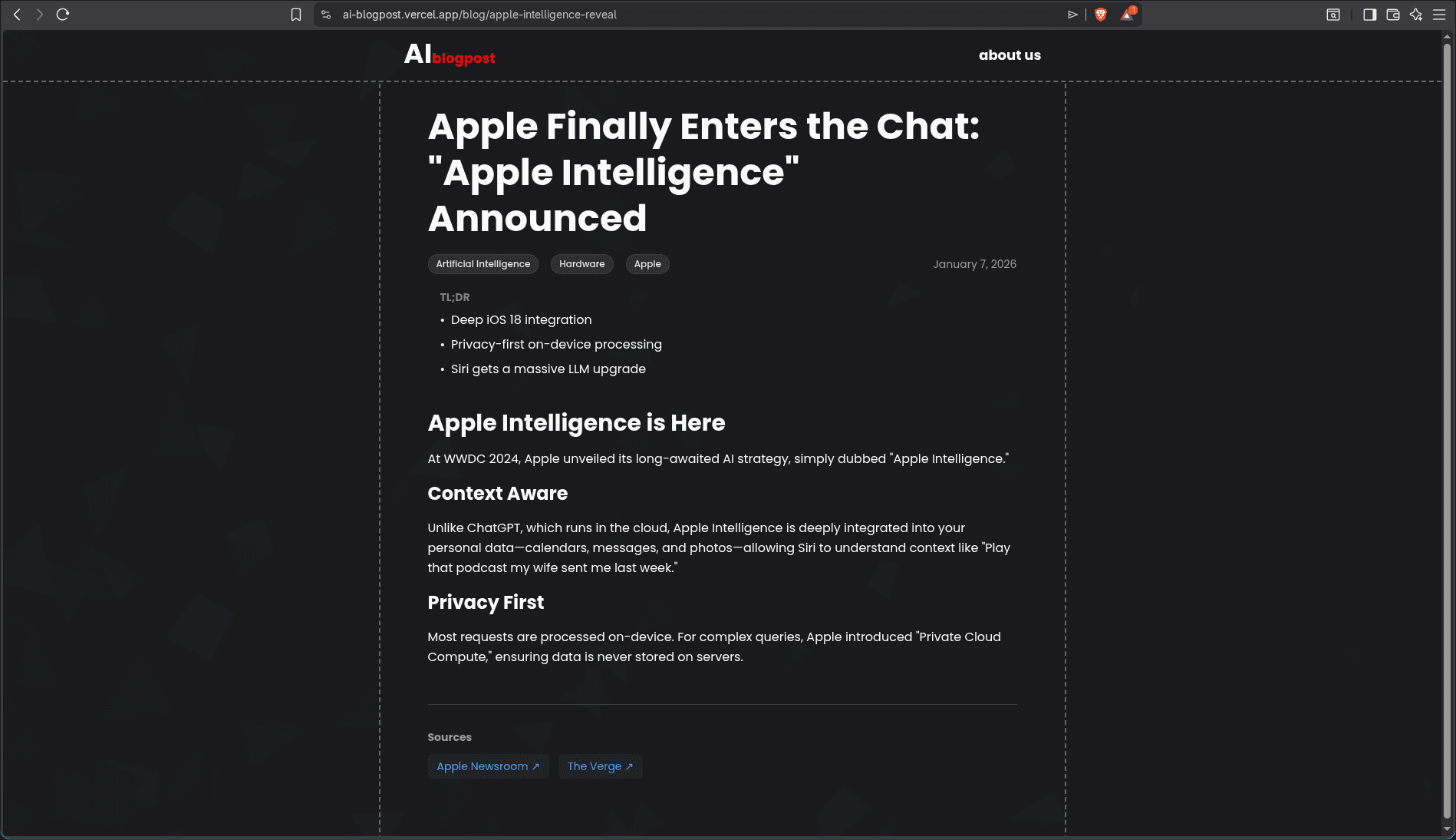 AI Blog Post screenshot 2